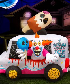Holidayana 8 Ft Inflatable Halloween Clown Ice Cream Truck Yard Decoration