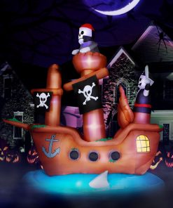 Holidayana HOME GOODS 10 Ft Wide Haunted Pirate Ship Halloween Inflatable