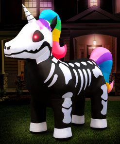 Holidayana 8 Ft Inflatable Halloween Skeleton Unicorn Yard Decoration