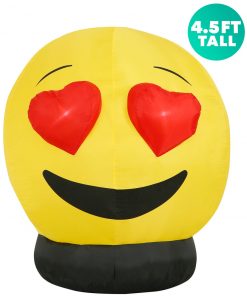 Holidayana HOME GOODS 4.5 Ft Heart Eyes Emoji Inflatable Yard Decoration With Built-in Bulbs, Tie-Downs, And Fan