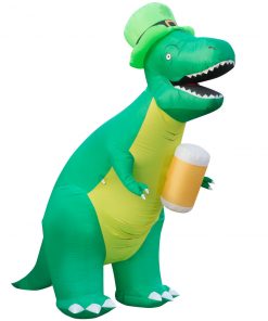 Holidayana Holiday Decorations 8ft Tall Saint Patrick's Day Leprechaun T-Rex Lawn Inflatable, Bright Lights, Built-in Fan, And Included Stakes And Ropes