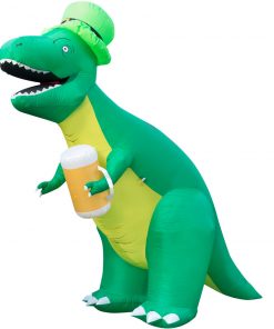 Holidayana Holiday Decorations 8ft Tall Saint Patrick's Day Leprechaun T-Rex Lawn Inflatable, Bright Lights, Built-in Fan, And Included Stakes And Ropes