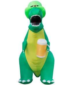 Holidayana Holiday Decorations 8ft Tall Saint Patrick's Day Leprechaun T-Rex Lawn Inflatable, Bright Lights, Built-in Fan, And Included Stakes And Ropes