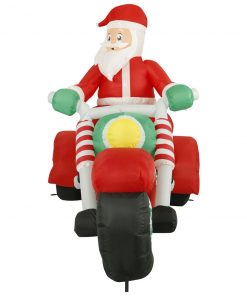 Holidayana HOME GOODS 8 Ft Inflatable Christmas Santa On A Motorcycle Outdoor Decoration With LED Lights, Fan, And Stakes