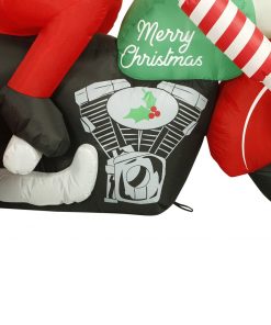 Holidayana HOME GOODS 8 Ft Inflatable Christmas Santa On A Motorcycle Outdoor Decoration With LED Lights, Fan, And Stakes