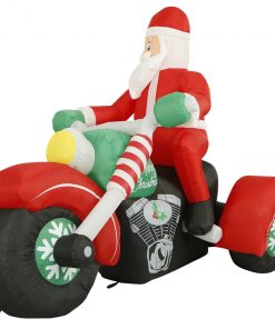 Holidayana HOME GOODS 8 Ft Inflatable Christmas Santa On A Motorcycle Outdoor Decoration With LED Lights, Fan, And Stakes