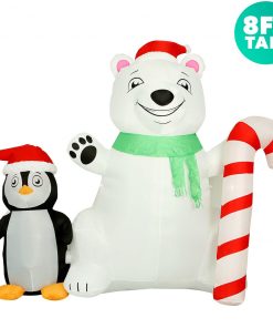 Holidayana HOME GOODS 8 Ft Inflatable Christmas Polar Bear Outdoor Decoration With LED Lights, Fan, And Stakes