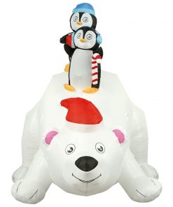 Holidayana 8 Ft Inflatable Christmas Penguins On Polar Bear Outdoor Decoration With LED Lights, Fan, And Stakes