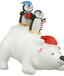 Holidayana 8 Ft Inflatable Christmas Penguins On Polar Bear Outdoor Decoration With LED Lights, Fan, And Stakes