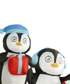 Holidayana 8 Ft Inflatable Christmas Penguins On Polar Bear Outdoor Decoration With LED Lights, Fan, And Stakes