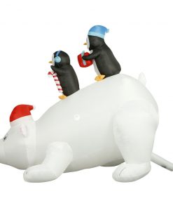 Holidayana 8 Ft Inflatable Christmas Penguins On Polar Bear Outdoor Decoration With LED Lights, Fan, And Stakes