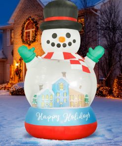 Holidayana HOME GOODS 8 Ft Inflatable Christmas Snow Globe Outdoor Decoration With LED Lights, Fan, And Stakes