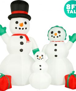 Holidayana 8 Ft Inflatable Christmas Snowman Family Outdoor Decoration With LED Lights, Fan, And Stakes HOME GOODS