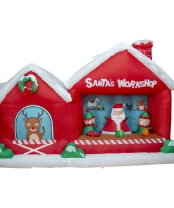 Holidayana 8 Ft Inflatable Christmas Santa Workshop Outdoor Decoration With LED Lights, Fan, And Stakes