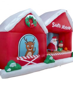 Holidayana 8 Ft Inflatable Christmas Santa Workshop Outdoor Decoration With LED Lights, Fan, And Stakes