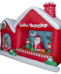 Holidayana 8 Ft Inflatable Christmas Santa Workshop Outdoor Decoration With LED Lights, Fan, And Stakes