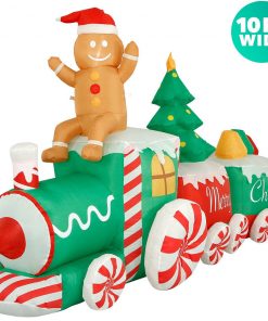 Holidayana HOME GOODS 10 Ft Inflatable Christmas Train Outdoor Decoration With LED Lights, Fan, And Stakes