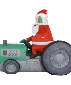 Holidayana 8 Ft Inflatable Christmas Tractor Santa Outdoor Decoration With LED Lights, Fan, And Stakes