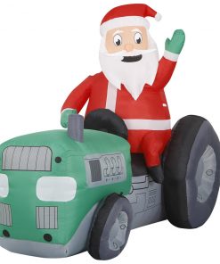Holidayana 8 Ft Inflatable Christmas Tractor Santa Outdoor Decoration With LED Lights, Fan, And Stakes