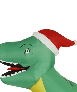 Holidayana 8 Ft Inflatable Christmas T-Rex Outdoor Decoration With LED Lights, Fan, And Stakes