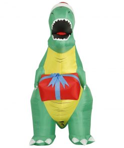 Holidayana 8 Ft Inflatable Christmas T-Rex Outdoor Decoration With LED Lights, Fan, And Stakes