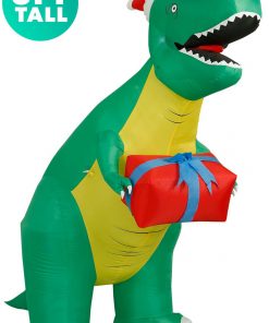 Holidayana 8 Ft Inflatable Christmas T-Rex Outdoor Decoration With LED Lights, Fan, And Stakes