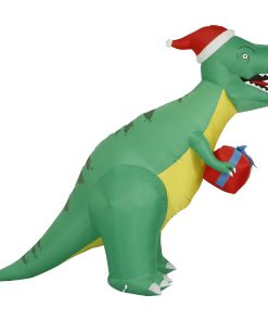 Holidayana 8 Ft Inflatable Christmas T-Rex Outdoor Decoration With LED Lights, Fan, And Stakes