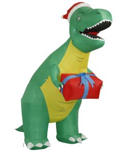 Holidayana 8 Ft Inflatable Christmas T-Rex Outdoor Decoration With LED Lights, Fan, And Stakes