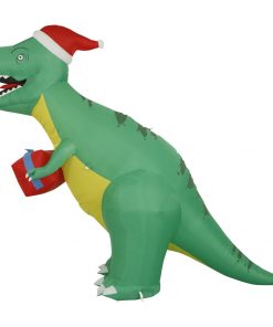 Holidayana 8 Ft Inflatable Christmas T-Rex Outdoor Decoration With LED Lights, Fan, And Stakes