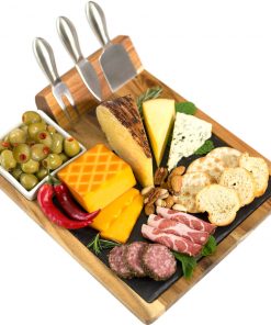Zelancio Slate Cheese Board Set, 10 Piece Charcuterie Set Includes 4 Stainless Steel Cheese Tools, Premium Acacia Serving Tray With Slate Board, And Porcelain Olive Dish HOME GOODS