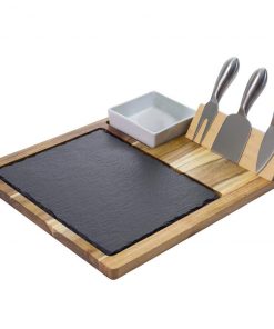 Zelancio Slate Cheese Board Set, 10 Piece Charcuterie Set Includes 4 Stainless Steel Cheese Tools, Premium Acacia Serving Tray With Slate Board, And Porcelain Olive Dish HOME GOODS