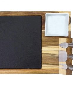 Zelancio Slate Cheese Board Set, 10 Piece Charcuterie Set Includes 4 Stainless Steel Cheese Tools, Premium Acacia Serving Tray With Slate Board, And Porcelain Olive Dish HOME GOODS