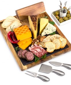 Zelancio Slate Cheese Board Set, 10 Piece Charcuterie Set Includes 4 Stainless Steel Cheese Tools, Premium Acacia Serving Tray With Slate Board, And Porcelain Olive Dish HOME GOODS