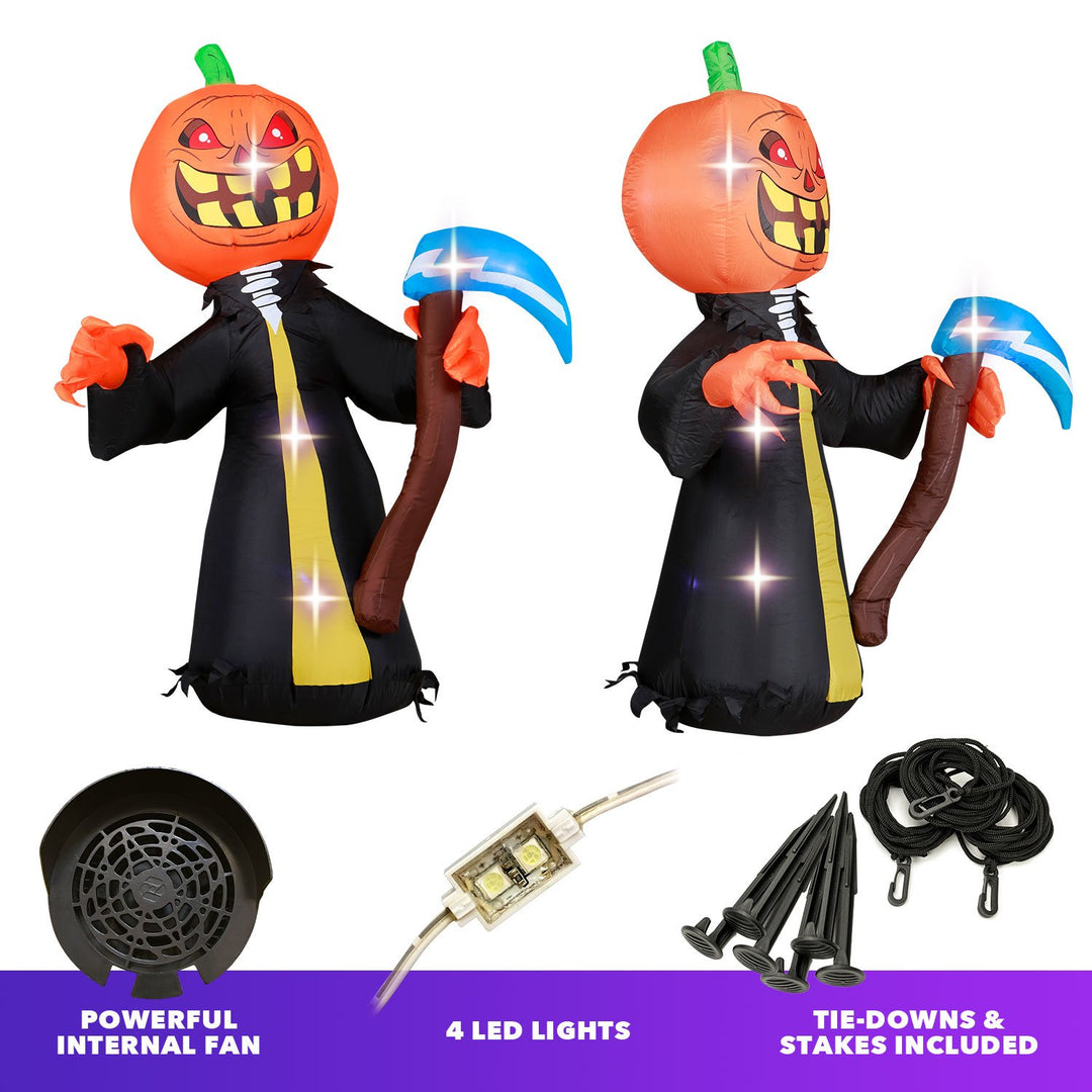 Holidayana HOME GOODS 5 Ft Pumpkin Head Reaper With Scythe Halloween Inflatable 3 Holidayana HOME GOODS 5 Ft Pumpkin Head Reaper With Scythe Halloween Inflatable
