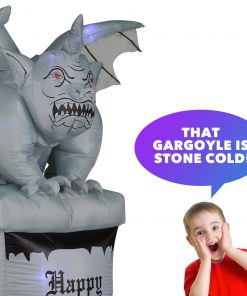 Holidayana 8 Ft Perched Stone Gargoyle On Pedestal Halloween Inflatable