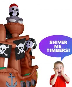 Holidayana HOME GOODS 10 Ft Wide Haunted Pirate Ship Halloween Inflatable