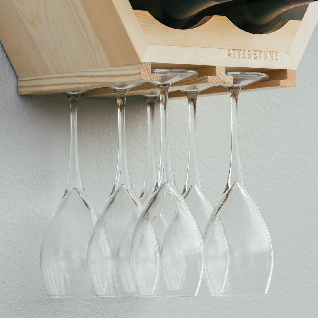 Atterstone HOME GOODS Honeycomb Wine Rack With Hanging Stemware Slots: Holds 5 Bottles And 4 Glasses 3 Atterstone HOME GOODS Honeycomb Wine Rack With Hanging Stemware Slots: Holds 5 Bottles And 4 Glasses