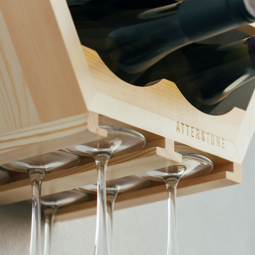 Atterstone HOME GOODS Honeycomb Wine Rack With Hanging Stemware Slots: Holds 5 Bottles And 4 Glasses 4 Atterstone HOME GOODS Honeycomb Wine Rack With Hanging Stemware Slots: Holds 5 Bottles And 4 Glasses