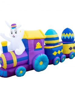 Holidayana HOME GOODS Inflatable Easter Bunny Train Decoration With Engine And 2 Cars With Built-In Fan And LED Lights
