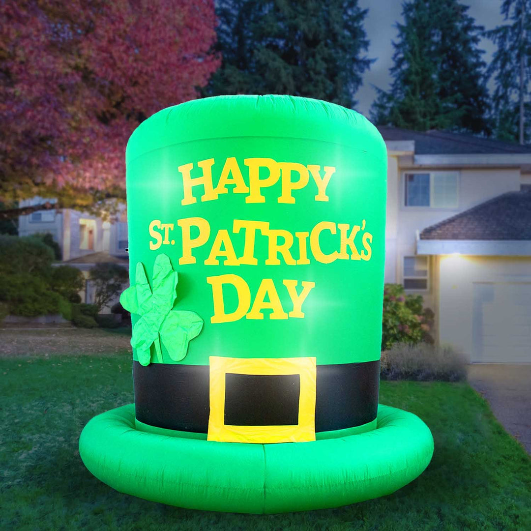 Holidayana Inflatable St Patrick's Day Green Leprechaun Top Hat With Shamrock Decoration With Built-In Fan And LED Lights HOME GOODS 1 Holidayana Inflatable St Patrick's Day Green Leprechaun Top Hat With Shamrock Decoration With Built-In Fan And LED Lights HOME GOODS
