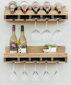 Atterstone Double Wine Rack Shelf With Wine Bottle Rests: Holds 20 Glasses, 5 Bottles And Barware