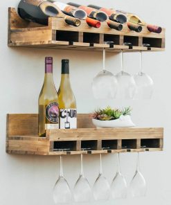 Atterstone Double Wine Rack Shelf With Wine Bottle Rests: Holds 20 Glasses, 5 Bottles And Barware