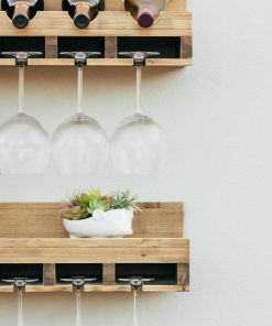 Atterstone Double Wine Rack Shelf With Wine Bottle Rests: Holds 20 Glasses, 5 Bottles And Barware