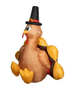 Holidayana Inflatable Turkey With Pilgrim Hat Thanksgiving Decoration With Built-In Fan And LED Lights