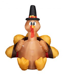 Holidayana Inflatable Turkey With Pilgrim Hat Thanksgiving Decoration With Built-In Fan And LED Lights