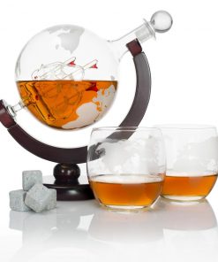 HOME GOODS Atterstone Globe Whiskey Decanter Set, 850-ml Gift Set With Globe Glasses, 9 Whiskey Stones And Stainless Steel Funnel