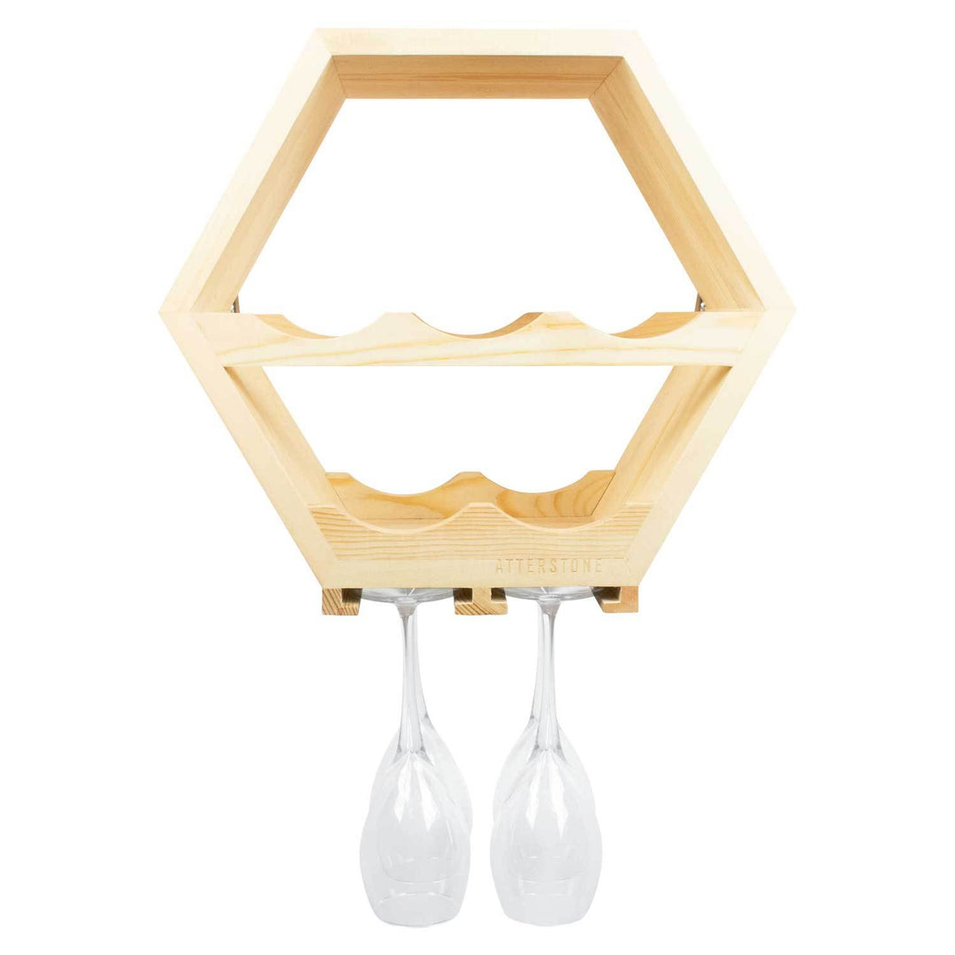 Atterstone HOME GOODS Honeycomb Wine Rack With Hanging Stemware Slots: Holds 5 Bottles And 4 Glasses 2 Atterstone HOME GOODS Honeycomb Wine Rack With Hanging Stemware Slots: Holds 5 Bottles And 4 Glasses