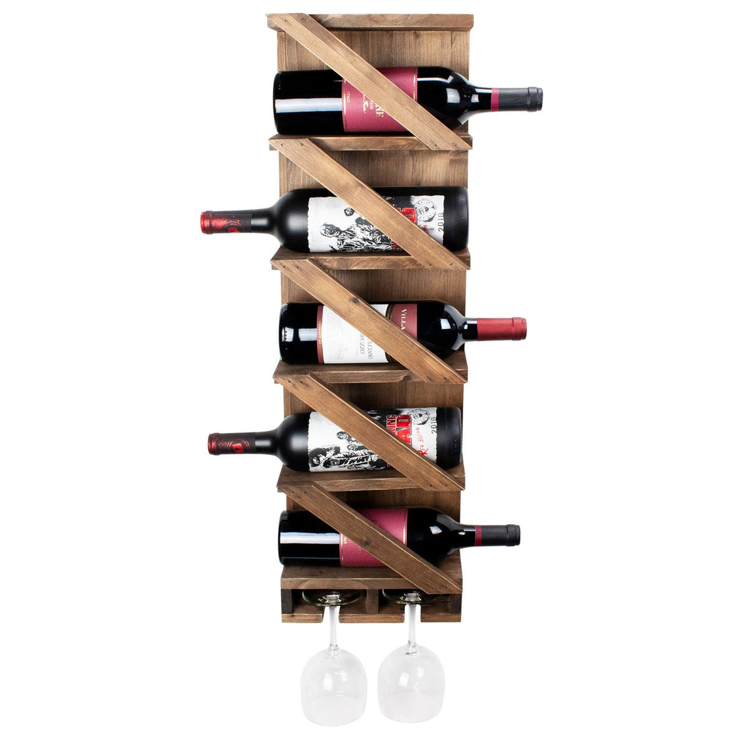 Atterstone Rustic Wine Rack With Hanging Stemware Slots: Holds 5 Bottles And 2 Glasses HOME GOODS 2 Atterstone Rustic Wine Rack With Hanging Stemware Slots: Holds 5 Bottles And 2 Glasses HOME GOODS