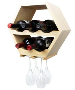 Atterstone HOME GOODS Honeycomb Wine Rack With Hanging Stemware Slots: Holds 5 Bottles And 4 Glasses