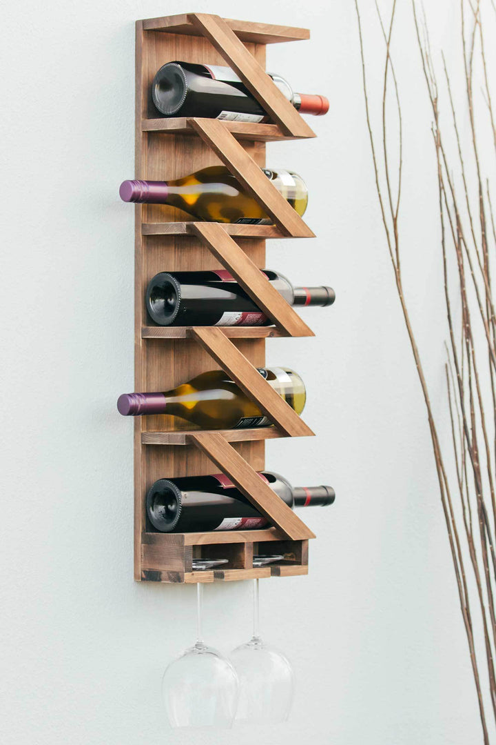 Atterstone Rustic Wine Rack With Hanging Stemware Slots: Holds 5 Bottles And 2 Glasses HOME GOODS 10 Atterstone Rustic Wine Rack With Hanging Stemware Slots: Holds 5 Bottles And 2 Glasses HOME GOODS